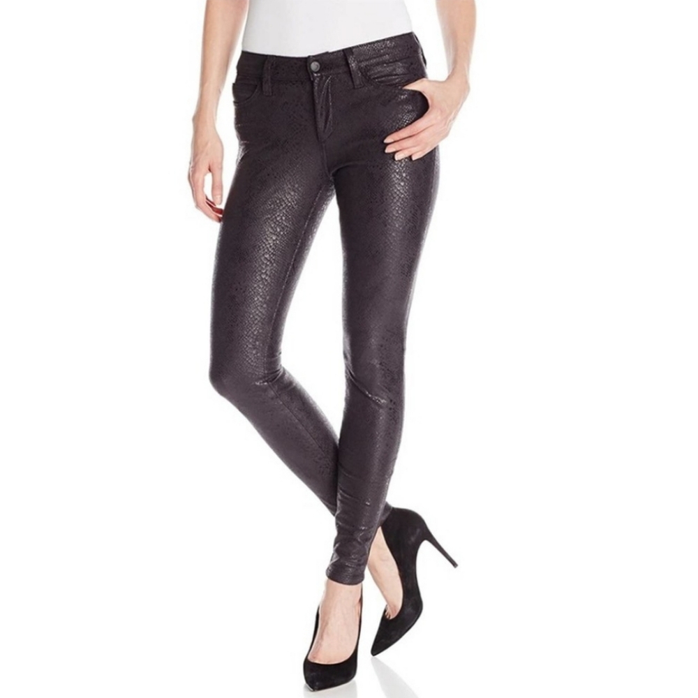 Joe's Zina Mid Rise Snakeskin Ankle Skinny Jeans Black Size 25
